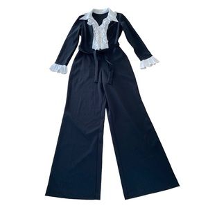 BLACK & WHITE Ruffled Bib Belted Jumpsuit Size 12